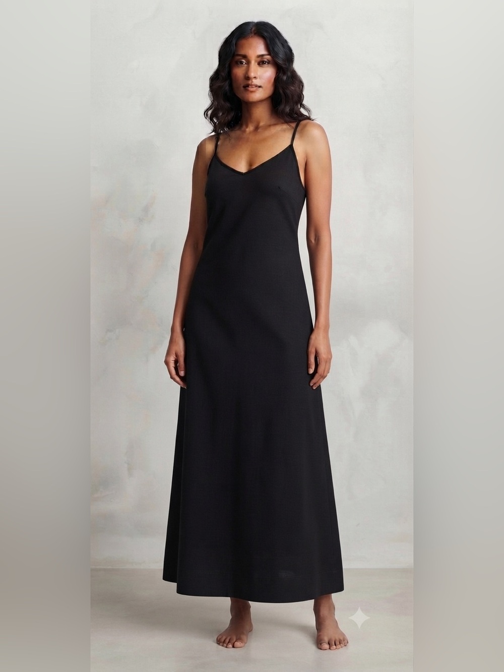 Ralph Lauren Black Spaghetti-Strap Slip Cotton Classic Maxi Dress - Picture 1 of 7